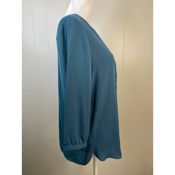 NYDJ Womens Blue Long-Sleeve Button-Front Blouse With Pleated Back & Pocket Deta - Picture 5 of 9